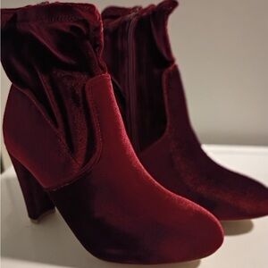 Glaze Velvet Heeled Boots in Rich Maroon